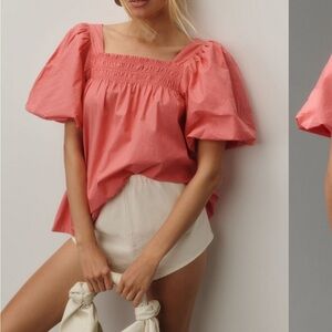 Anthropologie Neck Puff Sleeve Top